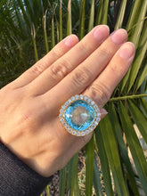 Load image into Gallery viewer, Aquamarine & Diamond Halo Ring – 18ct Gold