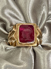 Load image into Gallery viewer, Red Engraved Plaque Ring in 18ct Rose Gold