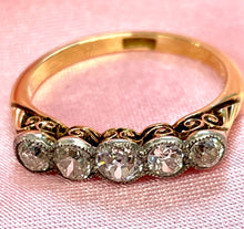 Load image into Gallery viewer, Edwardian Old Cut Diamonds 5 Stone Ring in 18ct Yellow Gold and Platinum