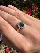 Load image into Gallery viewer, Vintage-Inspired Sapphire & Diamond Halo Ring in Yellow Gold