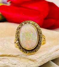 Load image into Gallery viewer, Oval Cut Opal and Diamond Cluster Ring in 18ct Yellow Gold