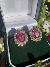 Load image into Gallery viewer, 18ct Yellow Gold Pink Tourmaline & Diamond Halo Earrings