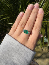 Load image into Gallery viewer, Emerald Cut Emerald & GIA Diamond Three-Stone Ring