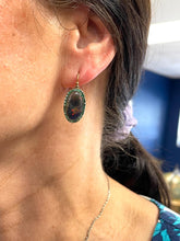 Load image into Gallery viewer, Opal Earrings with Emeralds and Blue Sapphires in 18ct Yellow Gold