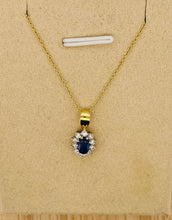 Load image into Gallery viewer, Blue Sapphire and Diamond Cluster Pendant in 18ct Yellow Gold with Chain