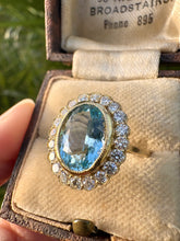 Load image into Gallery viewer, Aquamarine and Diamond Halo Ring