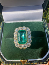 Load image into Gallery viewer, Emerald & Diamond Halo Ring in Platinum