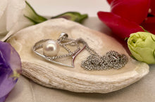 Load image into Gallery viewer, Cultured Pearl and Diamond Heart Pendant in 18ct White Gold with Chain