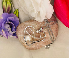 Load image into Gallery viewer, Cultured Pearl and Diamond Heart Pendant in 18ct White Gold with Chain