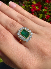 Load image into Gallery viewer, Emerald and Diamond Halo Ring - 18ct Gold