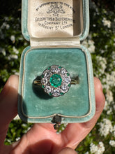Load image into Gallery viewer, Emerald & Diamond Cluster Ring in 18ct Gold