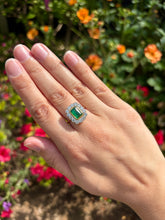 Load image into Gallery viewer, Emerald and Diamond Halo Ring - 18ct Gold