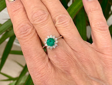 Load image into Gallery viewer, Round Emerald and Diamond Cluster Ring in 18ct White Gold