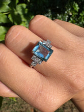 Load image into Gallery viewer, 2.21ct Emerald-Cut Aquamarine & Diamond Platinum Ring