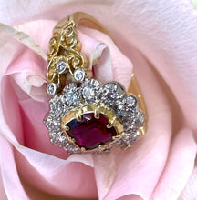 Load image into Gallery viewer, Certified Ruby and Diamond Cluster Ring Set in 18ct Yellow Gold