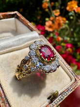 Load image into Gallery viewer, Vintage Style Ruby and Diamond Cluster