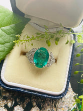 Load image into Gallery viewer, Emerald and Diamond Ring Set in Platinum