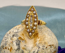 Load image into Gallery viewer, Old Cut Diamonds and Seed Pearl Ring in 18ct Yellow Gold