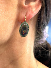 Load image into Gallery viewer, Opal Earrings with Emeralds and Blue Sapphires in 18ct Yellow Gold