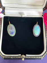 Load image into Gallery viewer, Opal Earrings with Emeralds and Blue Sapphires in 18ct Yellow Gold