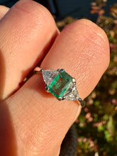 Load image into Gallery viewer, Emerald and Diamond Three Stone Ring