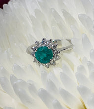 Load image into Gallery viewer, Round Emerald and Diamond Cluster Ring in 18ct White Gold
