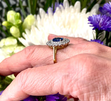 Load image into Gallery viewer, Blue Sapphire and Diamond Cluster Ring in 18ct Yellow Gold and Platinum