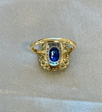 Load image into Gallery viewer, Blue Sapphire and Diamond Cluster Ring in 18ct Yellow Gold and Platinum