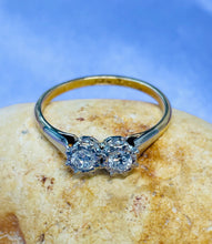 Load image into Gallery viewer, Old Cut Diamond 2 Stone Ring in 18ct Yellow Gold and Platinum