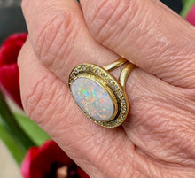 Load image into Gallery viewer, Oval Cut Opal and Diamond Cluster Ring in 18ct Yellow Gold