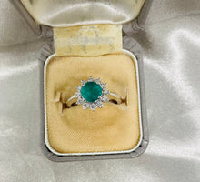 Load image into Gallery viewer, Round Emerald and Diamond Cluster Ring in 18ct White Gold