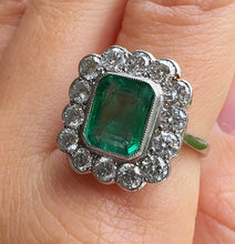 Load image into Gallery viewer, Emerald and Diamond Halo Ring