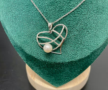 Load image into Gallery viewer, Cultured Pearl and Diamond Heart Pendant in 18ct White Gold with Chain