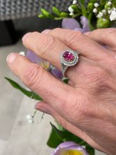 Load image into Gallery viewer, Spectacular Pink Sapphire Double Diamond Cluster Ring in 18ct Yellow Gold and Platinum