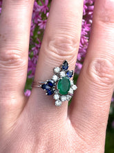 Load image into Gallery viewer, Emerald and Sapphire Diamond Ring Set in 18ct White Gold