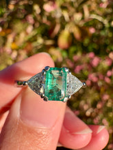 Load image into Gallery viewer, Emerald and Diamond Three Stone Ring