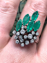 Load image into Gallery viewer, Emerald and Diamond Ring Set in 18ct White Gold