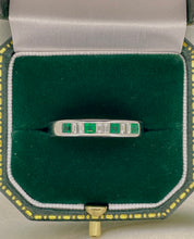 Load image into Gallery viewer, French Cut Emerald and Baguette Cut Diamond Ring in 18ct White Gold