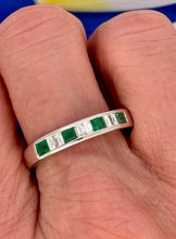 Load image into Gallery viewer, French Cut Emerald and Baguette Cut Diamond Ring in 18ct White Gold