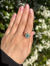 Load image into Gallery viewer, Emerald & Diamond Cluster Ring in 18ct Gold
