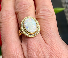 Load image into Gallery viewer, Oval Cut Opal and Diamond Cluster Ring in 18ct Yellow Gold