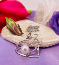 Load image into Gallery viewer, Cultured Pearl and Diamond Heart Pendant in 18ct White Gold with Chain