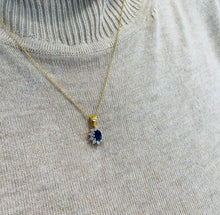 Load image into Gallery viewer, Blue Sapphire and Diamond Cluster Pendant in 18ct Yellow Gold with Chain