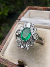 Load image into Gallery viewer, Art Deco Emerald & Diamond Platinum Ring