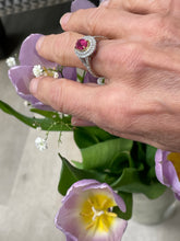Load image into Gallery viewer, Spectacular Pink Sapphire Double Diamond Cluster Ring in 18ct Yellow Gold and Platinum