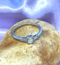 Load image into Gallery viewer, Emerald and Tapered Baguette Cut Diamond Ring in Platinum