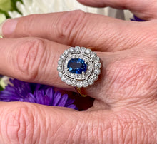 Load image into Gallery viewer, Blue Sapphire and Diamond Cluster Ring in 18ct Yellow Gold and Platinum