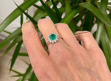 Load image into Gallery viewer, Round Emerald and Diamond Cluster Ring in 18ct White Gold