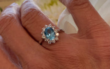 Load image into Gallery viewer, Oval Blue Topaz and Diamond Cluster Ring in 18ct White Gold