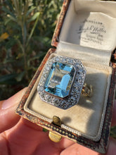 Load image into Gallery viewer, Vintage Aquamarine & Diamond Halo Ring in 18ct Gold